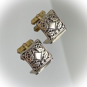 💕Beautiful Vintage Swank Cufflinks Gold & Black Leaf & Swirl Design💕